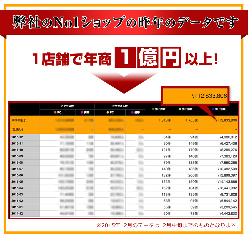 弊社のNo1ショップの昨年のデータです。